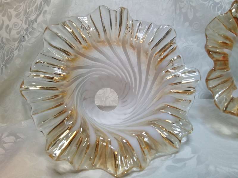 Three Vintage hand blown glass lamp shade peach iridescent tulip