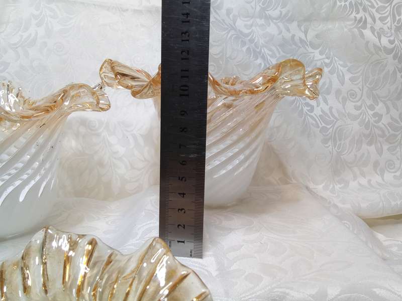 Three Vintage hand blown glass lamp shade peach iridescent tulip