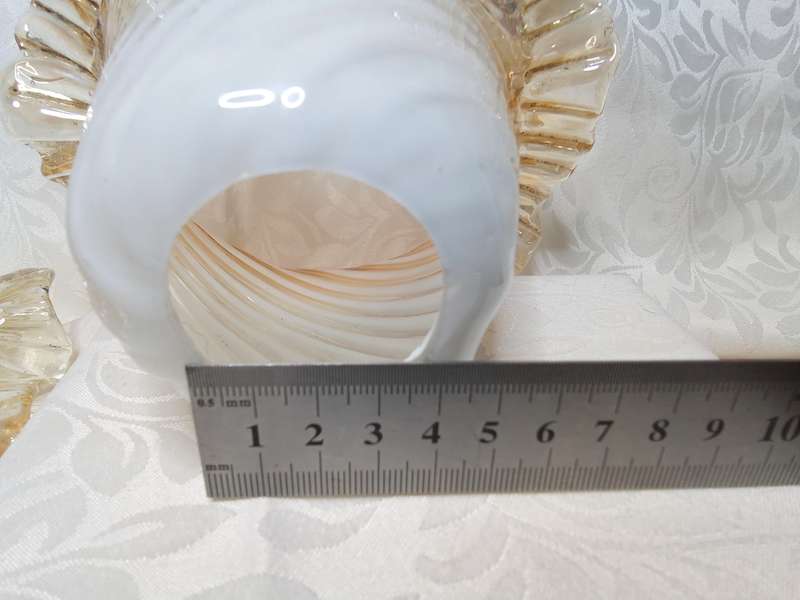 Three Vintage hand blown glass lamp shade peach iridescent tulip
