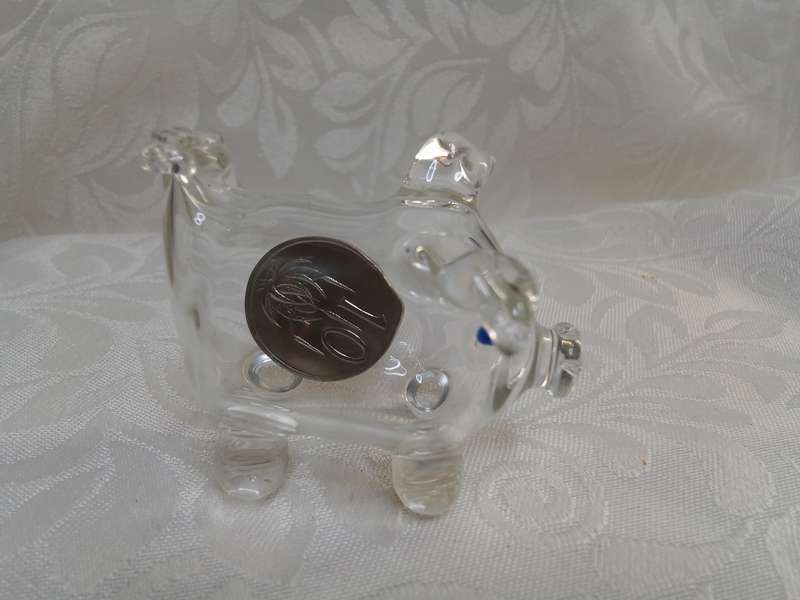 Cutest little vintage glass pig with an "old-fashioned" 10c coin inside