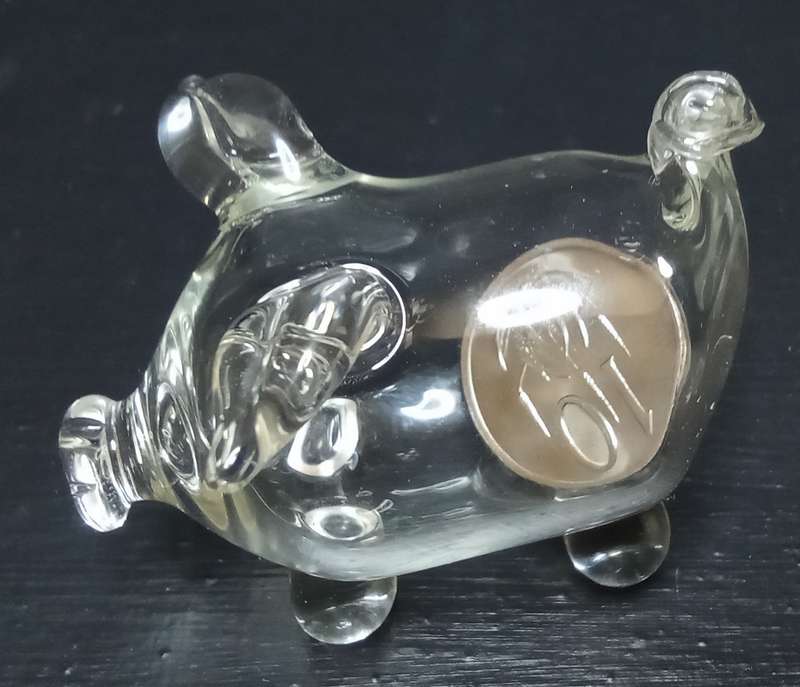 Cutest little vintage glass pig with an "old-fashioned" 10c coin inside