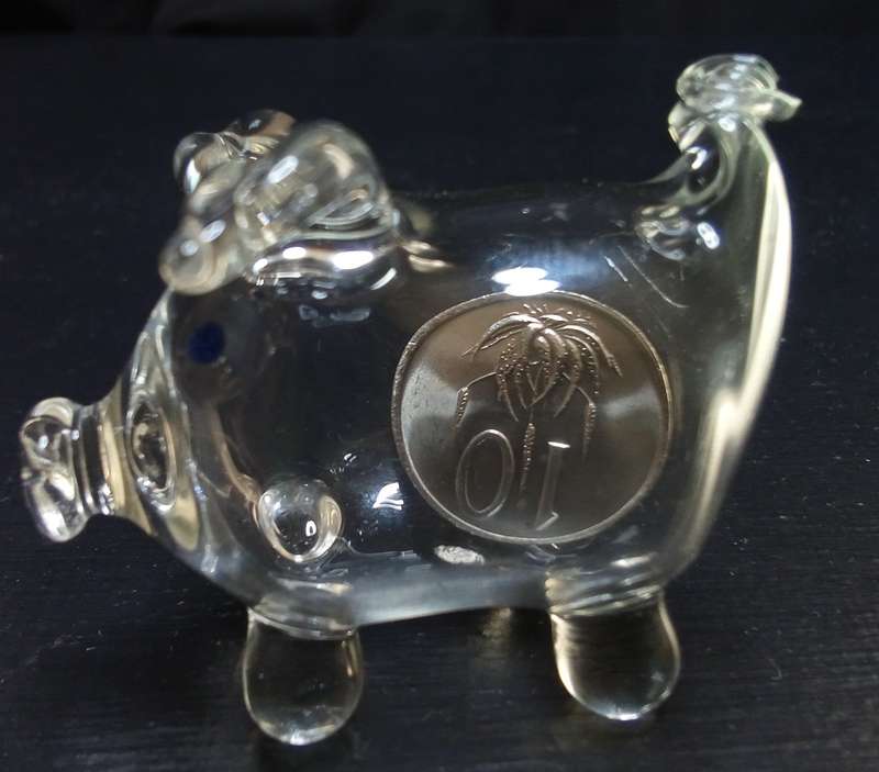 Cutest little vintage glass pig with an "old-fashioned" 10c coin inside