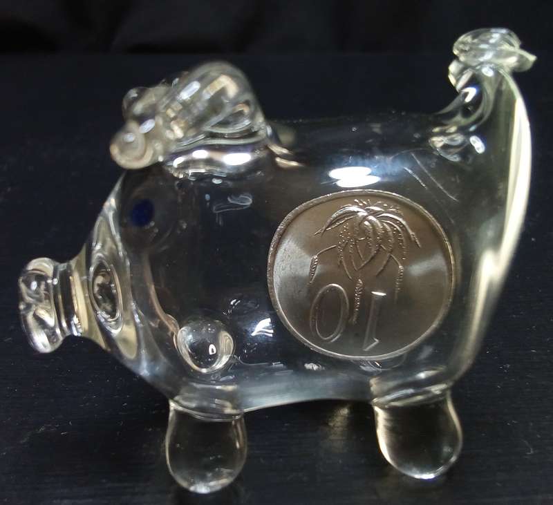 Cutest little vintage glass pig with an "old-fashioned" 10c coin inside