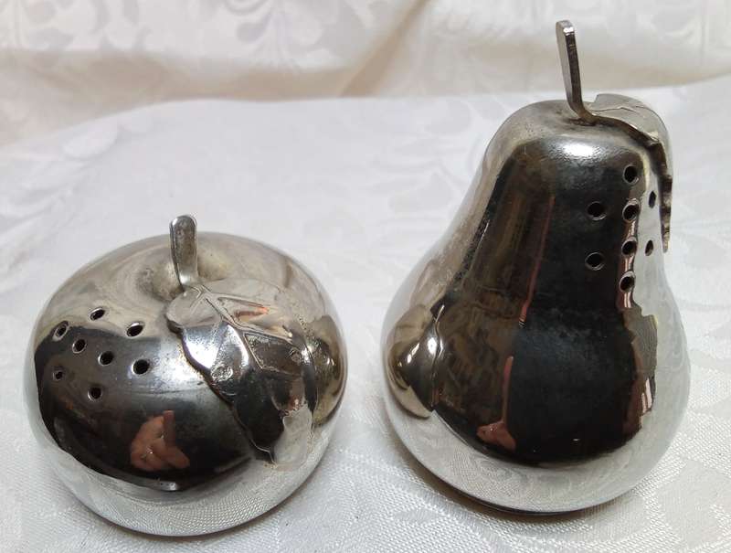 Gorgeous quirky vintage metal fruit Salt and Pepper pots