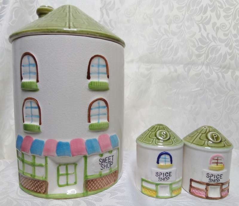 Charming vintage canister and Salt & Pepper pot set