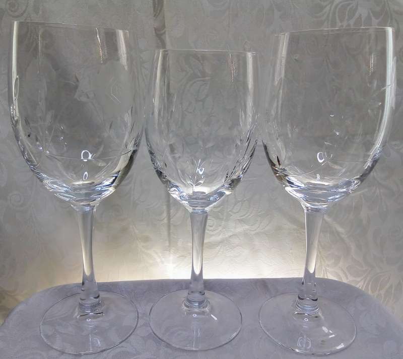 Three breathtakingly beautiful vintage cut crystal wine glasses
