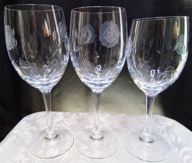 Three breathtakingly beautiful vintage cut crystal wine glasses
