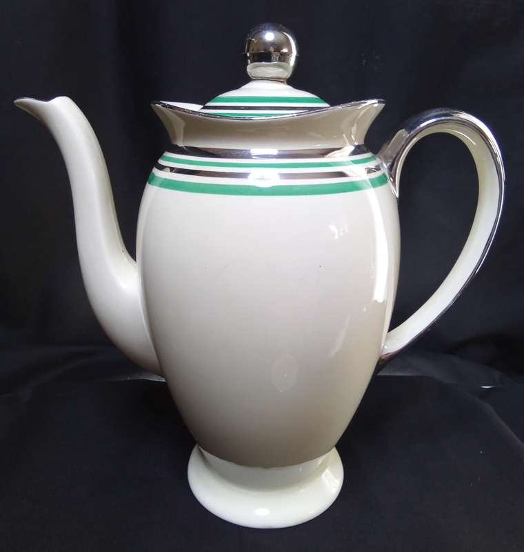 Stunning art deco Copeland Spode Royal Jasmine silver and jade coffee set