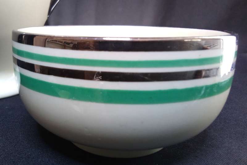 Stunning art deco Copeland Spode Royal Jasmine silver and jade coffee set