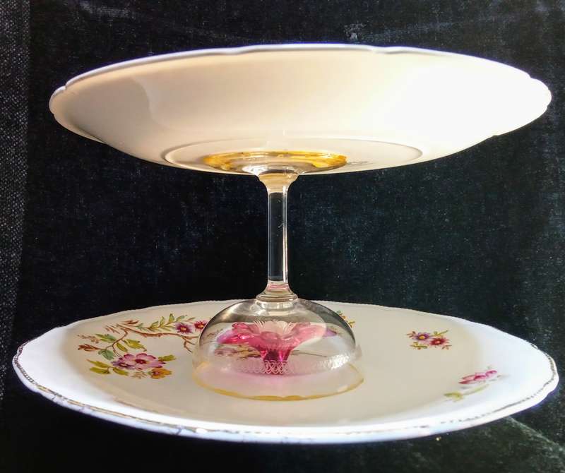 Loving this special item! Cake stand built out of vintage items.