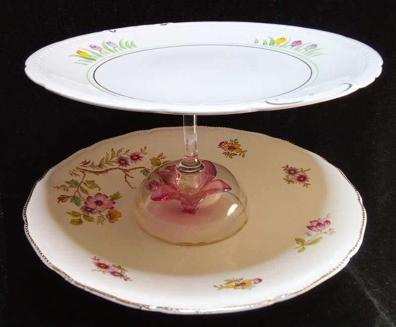 Loving this special item! Cake stand built out of vintage items.