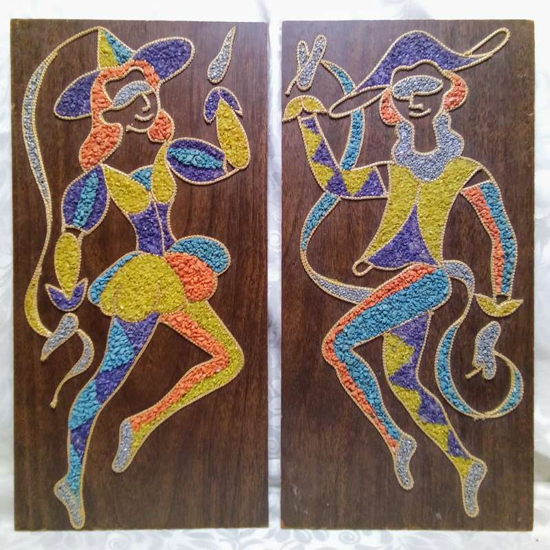 Stunning vintage pair Harlequin dancers in gravel