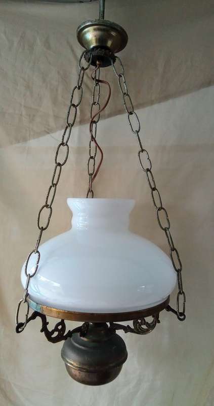 Lovely vintage ceiling light with milk glass shade