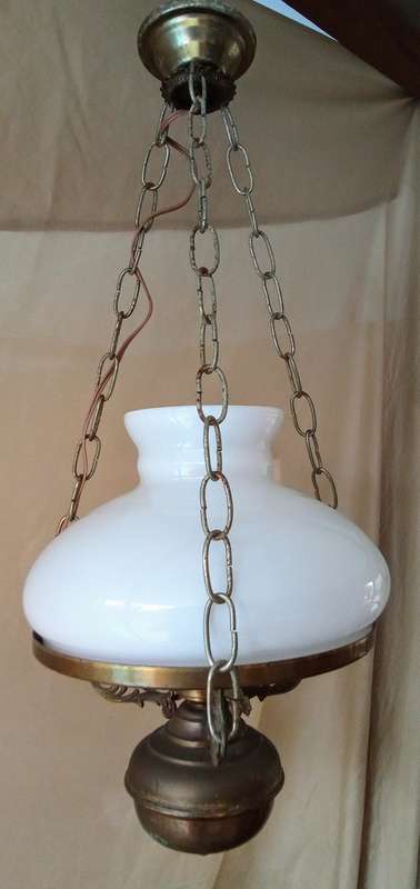 Lovely vintage ceiling light with milk glass shade