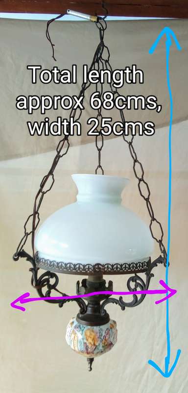 Lovely vintage ceiling light with porcelain base and milk glass shade