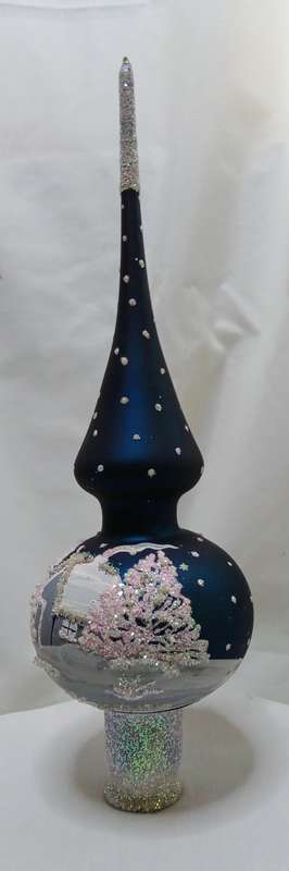 Stunning vintage mouth blown, hand painted glass Christmas tree topper from the Ukraine