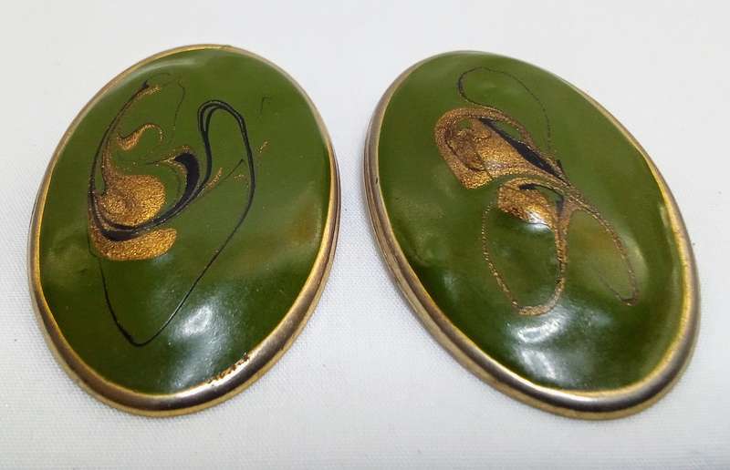 Freaky funky large vintage clip on enamel earrings