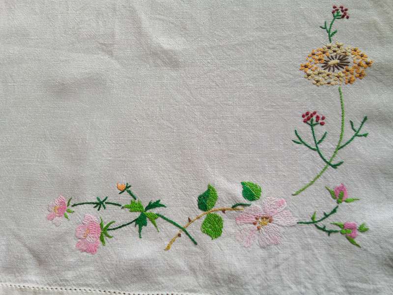 Charming vintage hand embroidered tray cloth