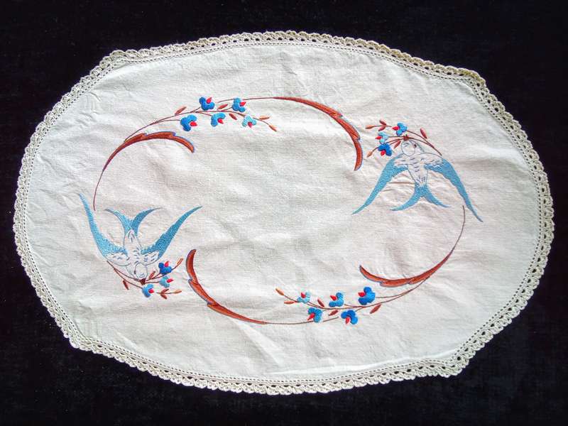 Beautiful vintage hand embroidered tray cloth