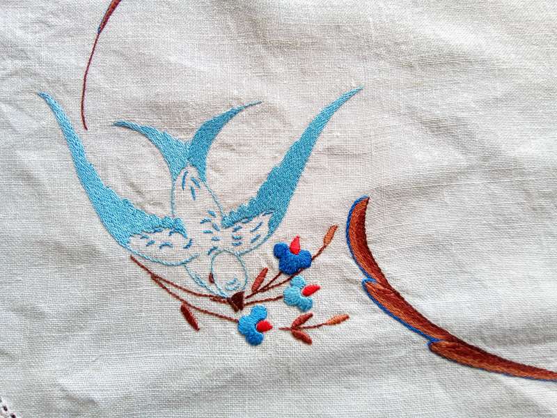 Beautiful vintage hand embroidered tray cloth