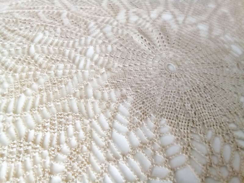 Lovely beige vintage hand crocheted round table cloth - 110cms across