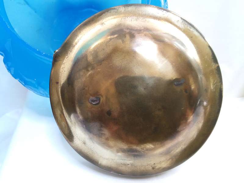 Beautiful vintage blue glass bowl with metal oid