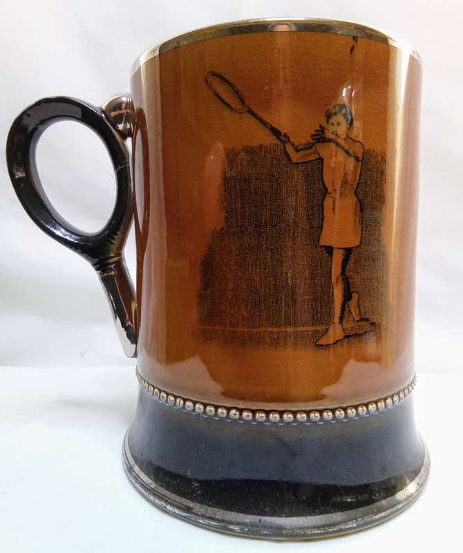 Tennis Tankard Mug Stein Silver Lustre Arthur Wood Royal Bradwell Sports Series