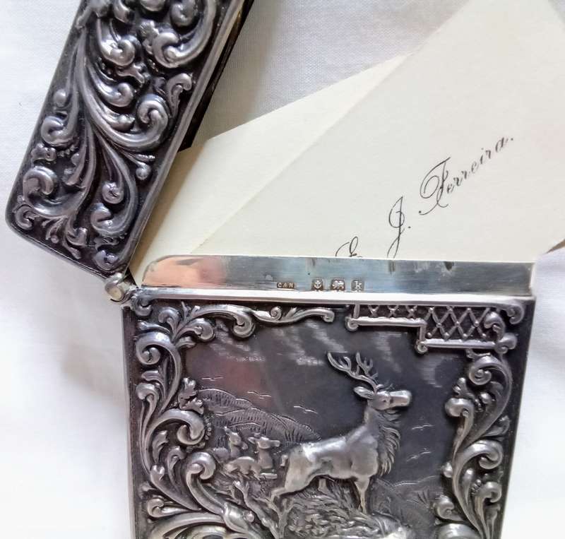 Magnificent Edwardian Silver Stag Card Case William J Holmes Birmingham 1903