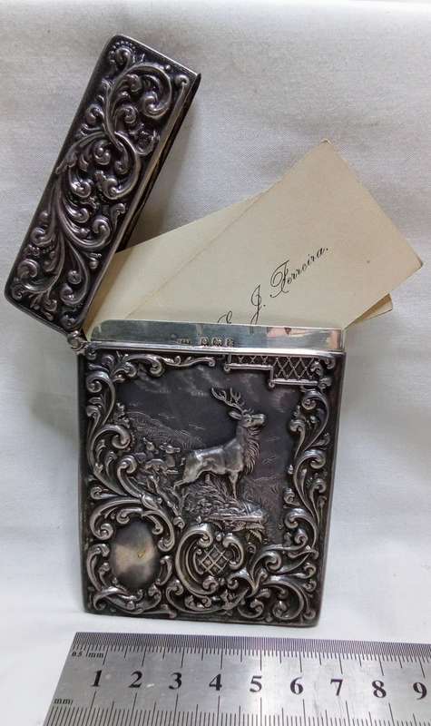 Magnificent Edwardian Silver Stag Card Case William J Holmes Birmingham 1903