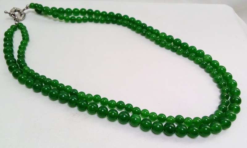 Charming 2 rows 8mm green Jade gemstone round beads necklace