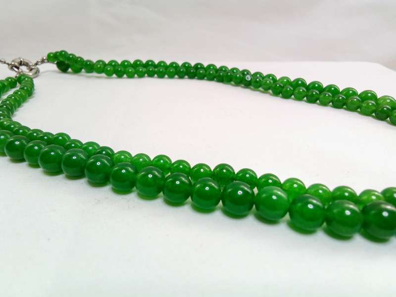 Charming 2 rows 8mm green Jade gemstone round beads necklace