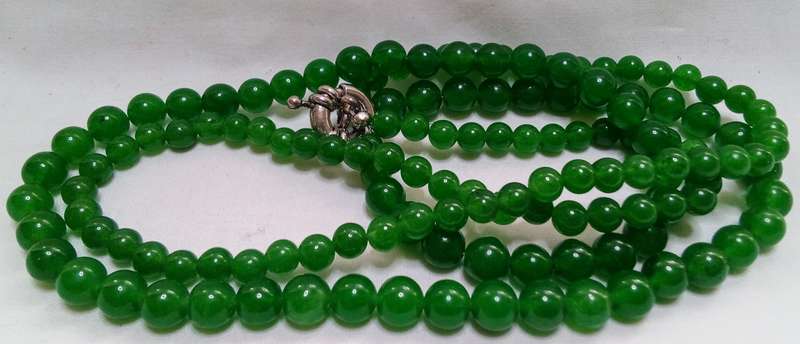 Charming 2 rows 8mm green Jade gemstone round beads necklace