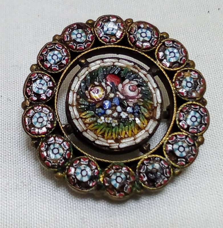 Exquisite antique millefiori glass micro mosaic brooch