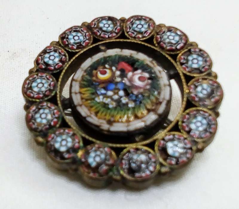 Exquisite antique millefiori glass micro mosaic brooch