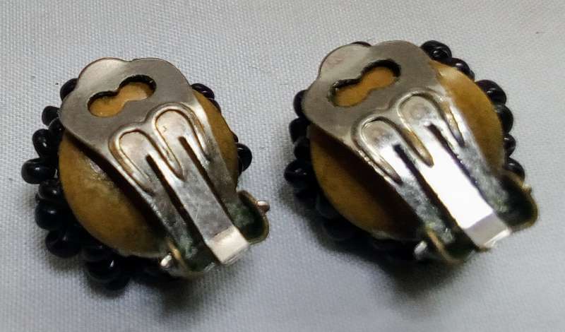 Vintage black beaded earrings - 1950s