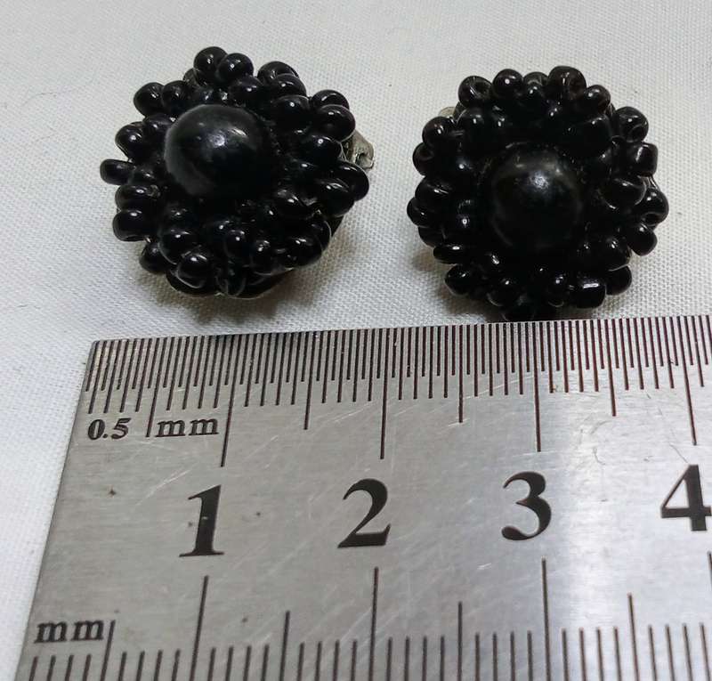 Vintage black beaded earrings - 1950s