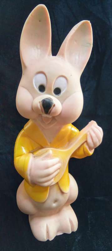 Vintage rubber bunny with a guitar -made by Biserka Zagreb
