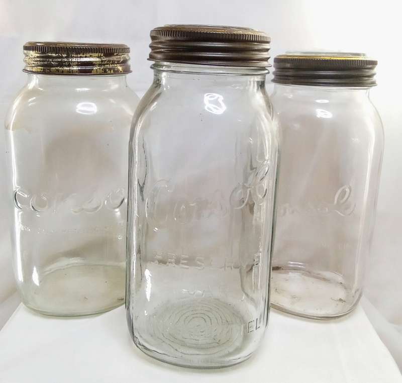Three extra large vintage Consol jars for preserves - with glass tops