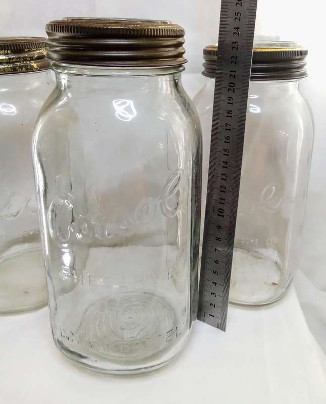 Three extra large vintage Consol jars for preserves - with glass tops