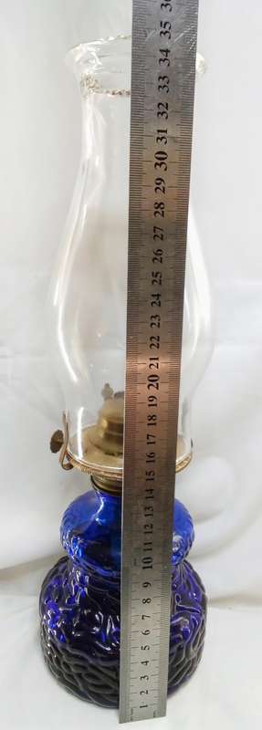 Stunning vintage blue glass oil lamp