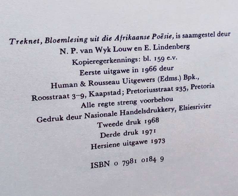 Treknet : Bloemlesing uit die Afrikaanse Poësie /Van Wyk Louw, NP
