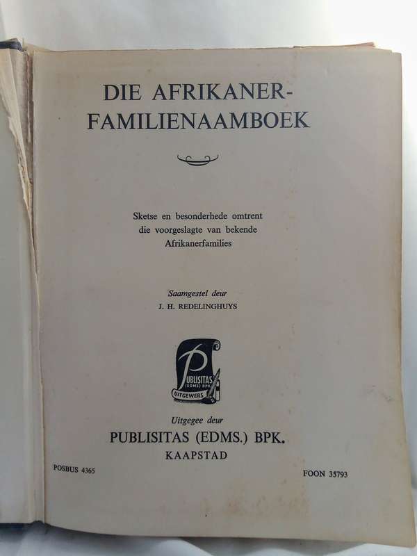 Die Afrikaner-Familienaamboek- 1954 JH Redelinghuys