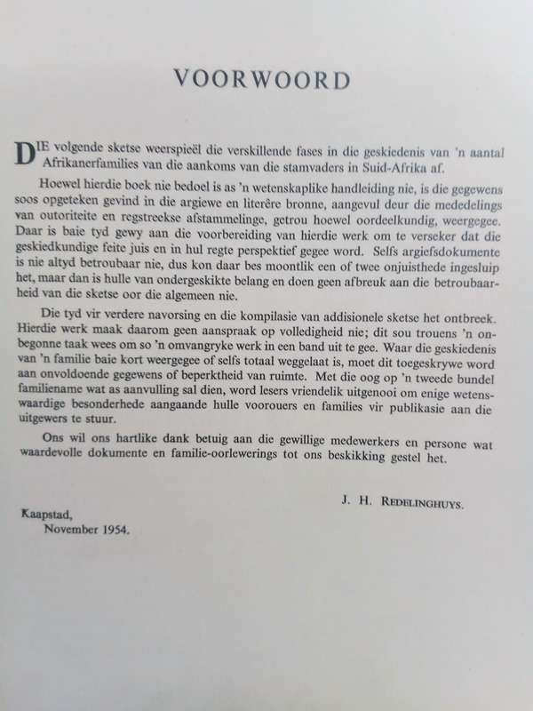 Die Afrikaner-Familienaamboek- 1954 JH Redelinghuys