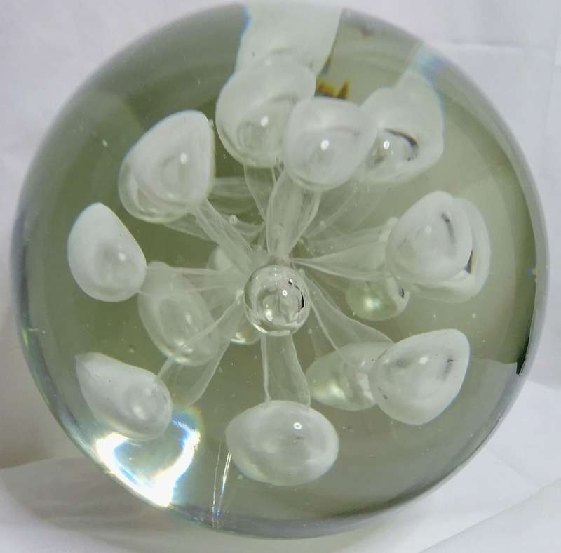 Huge vintage clear art glass paperweight with abstract flower