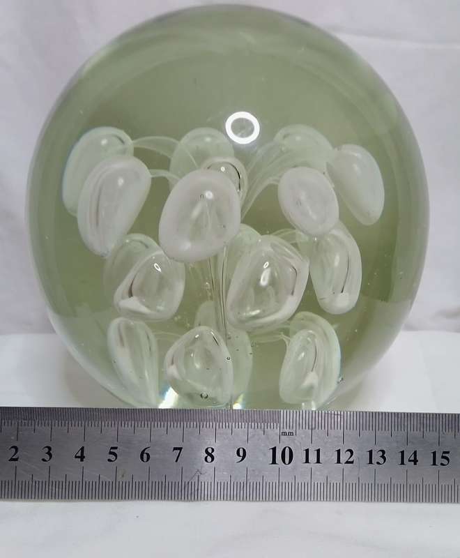 Huge vintage clear art glass paperweight with abstract flower