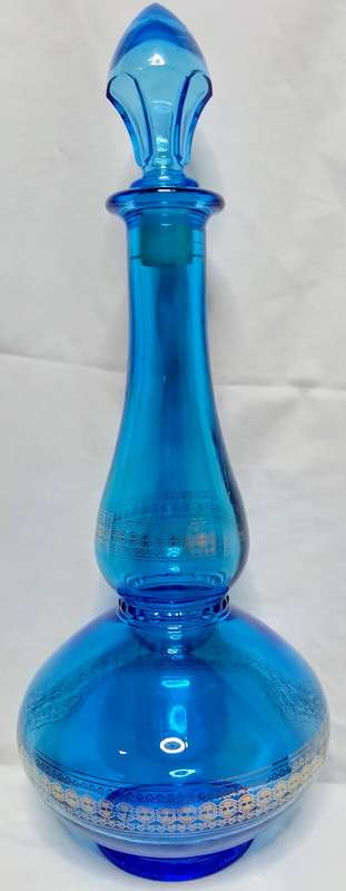Beautiful blue glass decanter/bottle - made in Belgium