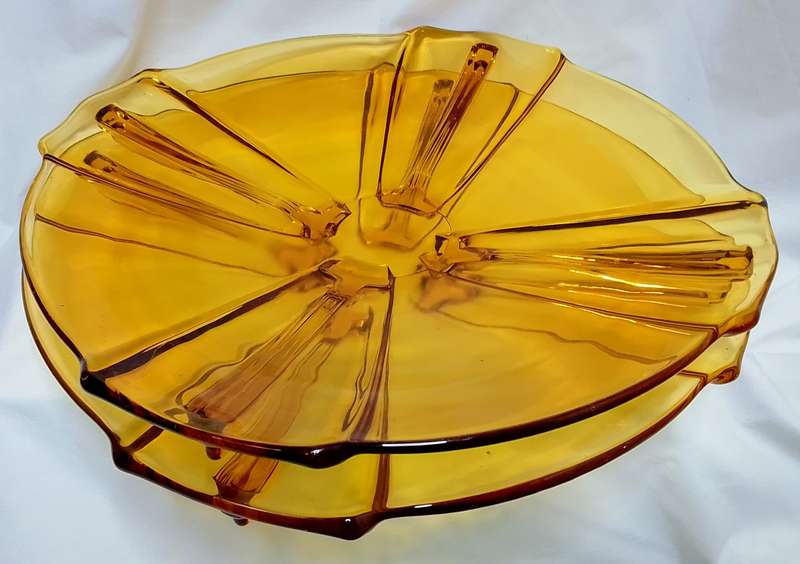 Two stunning Art deco amber glass platters