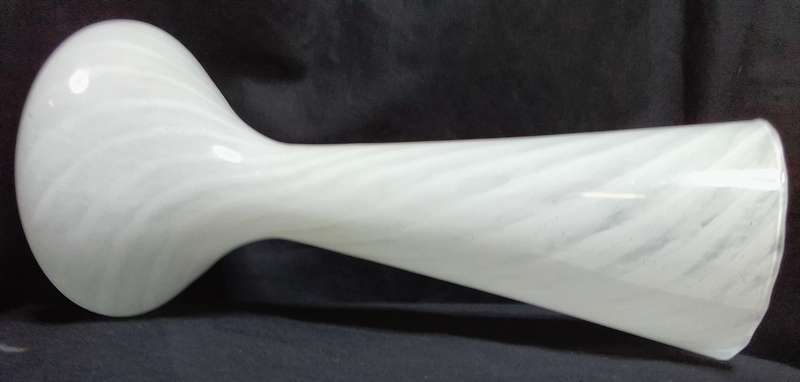 Stunning hand blown Art Glass white swirl spiral bulbous vase