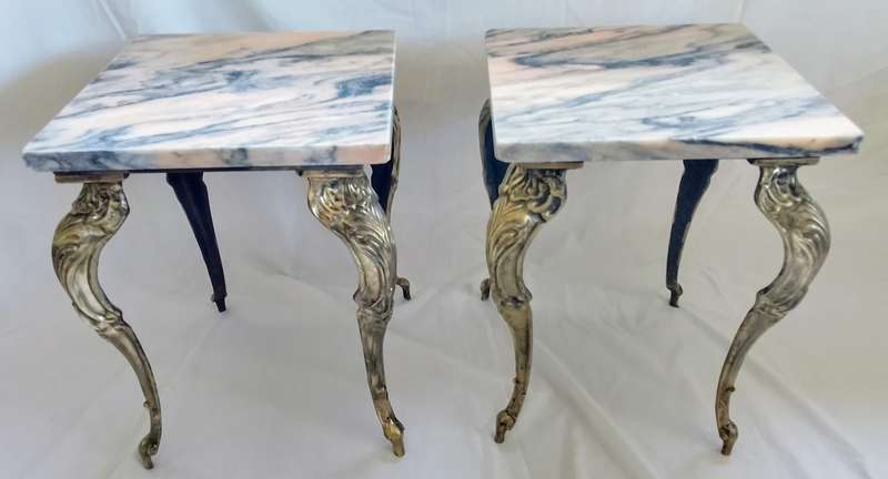 Stunning vintage set of solid brass and marble tables