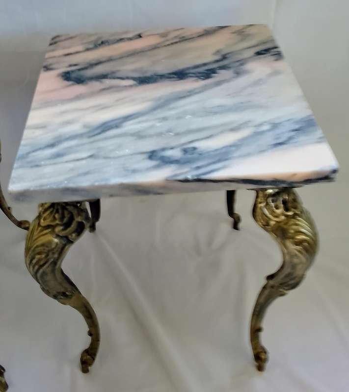 Stunning vintage set of solid brass and marble tables